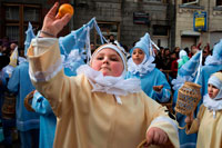 Binche festival carnival in Belgium Brussels. Belgium, carnaval of Binche. UNESCO World Heritage Parade Festival. Belgium, Walloon Municipality, province of Hainaut, village of Binche. The carnival of Binche is an event that takes place each year in the Belgian town of Binche during the Sunday, Monday, and Tuesday preceding Ash Wednesday. The carnival is the best known of several that take place in Belgium at the same time and has been proclaimed as a Masterpiece of the Oral and Intangible Heritage of Humanity listed by UNESCO. Its history dates back to approximately the 14th century.